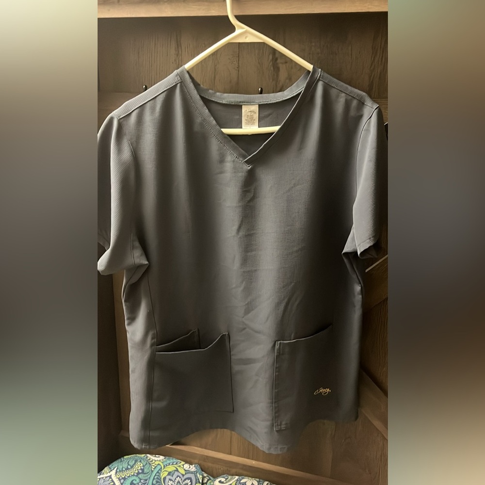 Large Pewter C Saucy scrub top. Worn once.